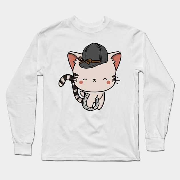 Funny tabby cat is ready to ride a horse Long Sleeve T-Shirt by Pet Station